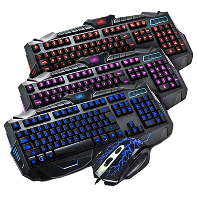 

V100 Gaming Keyboard Tri-Color Backlit Multimedia Burst Wired Mouse Keyboard Set Black Abs