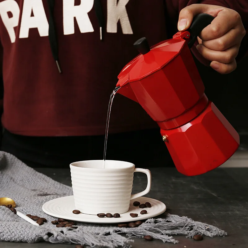 GUNOT алюминиевый чайник Moka, матовый текстурированный кофейник, обогреваемая Итальянская Кофеварка, чайник эспрессо, Перколятор, кухонные инструменты