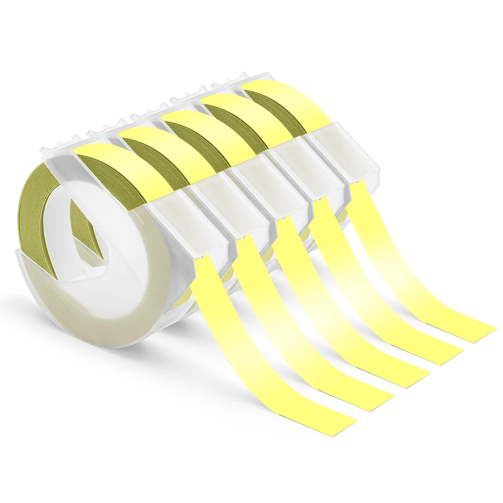 Whiteon Light Yellow Fimax 5 шт, смешанные цвета, Цвет Dymo 3D Пластик лента с тиснением 9 мм* 3 м для тиснения этикетки производители Dymo 1011 1610 1595 15447 12965 A520109 - Цвет: Whiteon Light Yellow