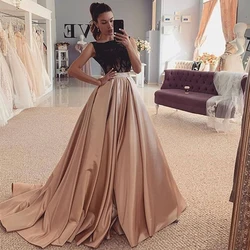 Lorie Boat Neck Sleeveless Black Lace and Champagne Satin Formal Evening Dress Long 2010 Elegant Prom Party Gown Plus Size