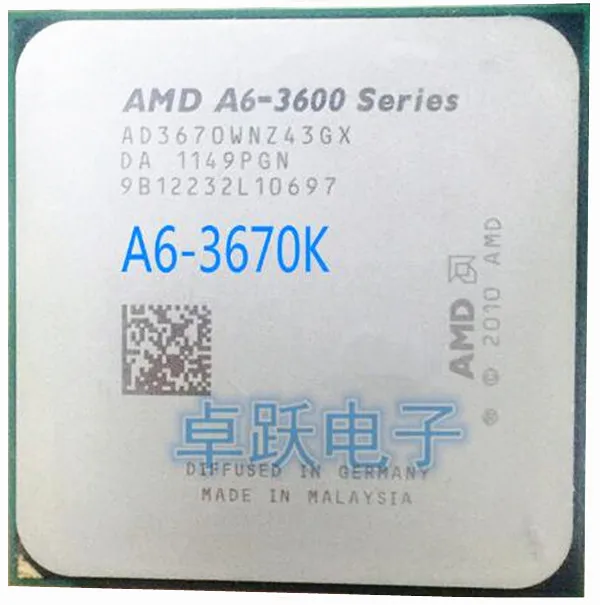 AMD A6-Series A6 3670 k 2 7 ГГц четырехъядерный процессор AD3670WNZ43GX разъем FM1 Бесплатная
