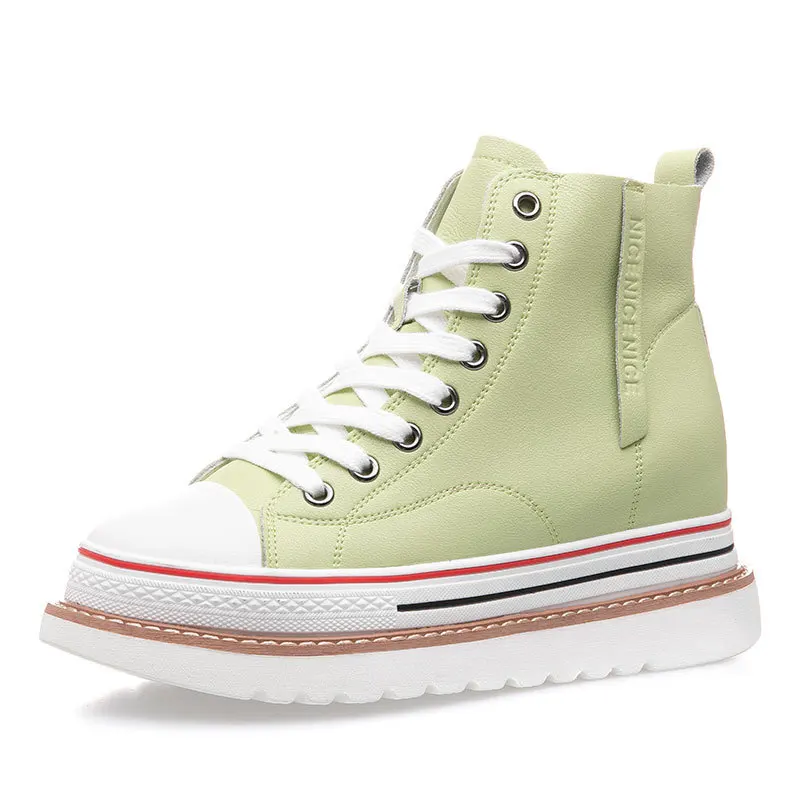 Г., новые осенние ботинки из воловьей кожи белые туфли для девочек, увеличивающие рост удобная женская обувь - Цвет: Зеленый