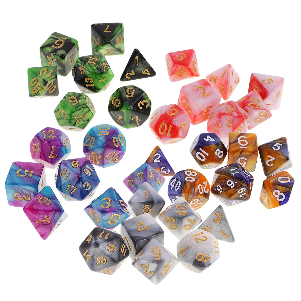 Set/35pcs 1.6cm/0.62'' Polyhedral Dice D12 D10 D8 D6 D4 for Dungeons & Dragons DND MTG RPG Table Game Toys Gift