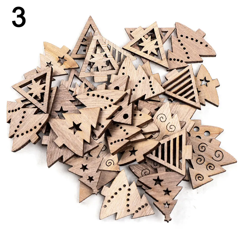 50pcs 50 шт. Натуральный Деревянный чип Популярные ремесла Рождественские резные украшения смешанной формы кулон орнамент украшения для скрапбукинга - Цвет: 50pcs