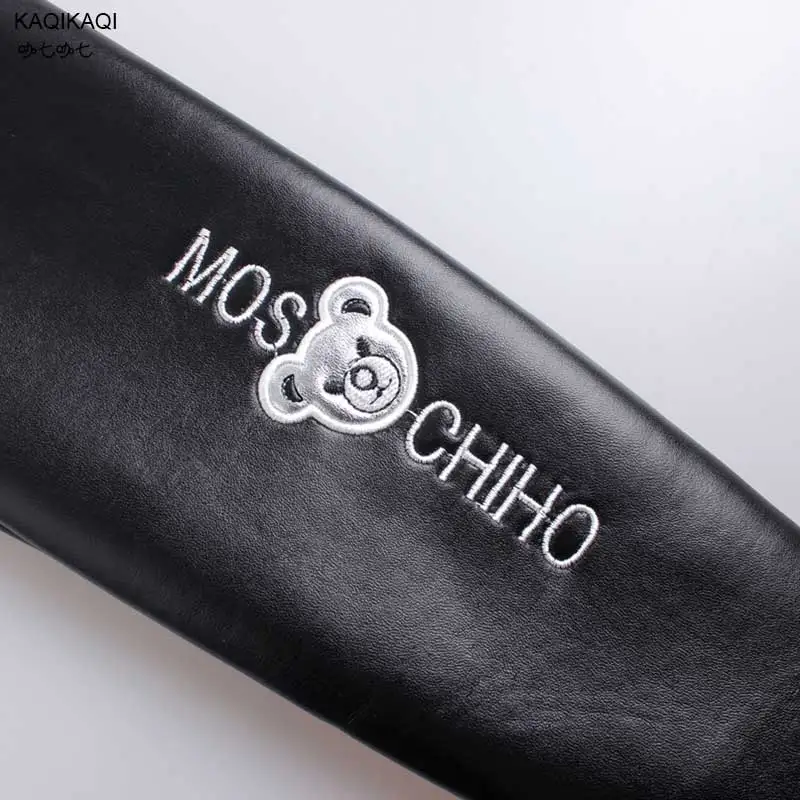 New Winter Girls Leggings Plus Velvet False PU Leather Girls Leggins Cartoon Pencil Pants Trouser