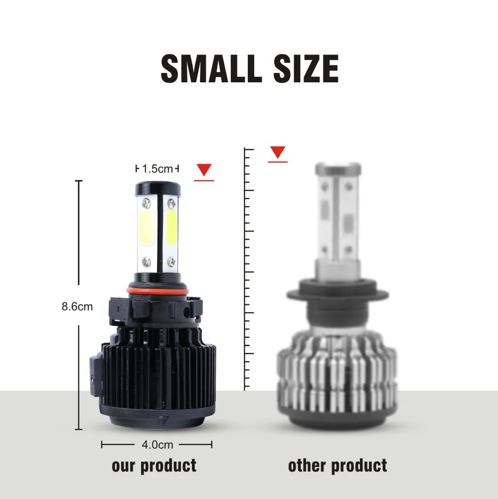2 шт. H4 H7 Автомобильный светодиодный Headlight4-Side H4 H7 H8 H9 H11 9005 9006 5202 стайлинга автомобилей 6000k 72W16000LM светодиодный помощи при парковке