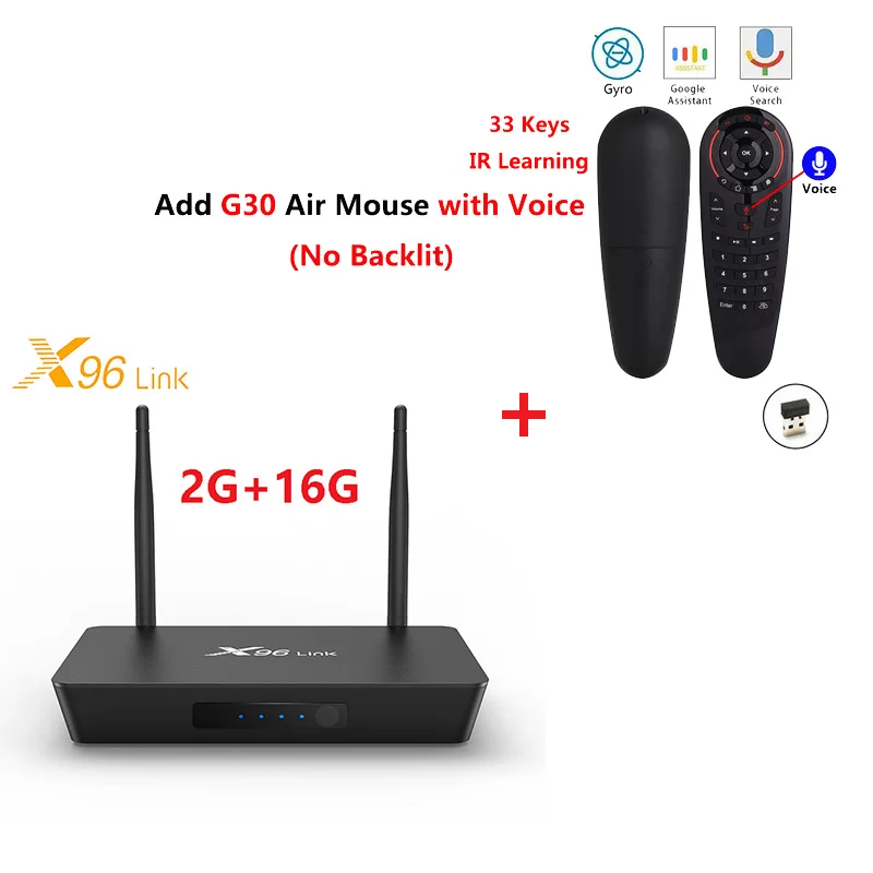 X96 Link android 7,1 Amlogic S905W четырехъядерный смарт-приставка DDR3 2G 16G 100M LAN 4k медиаплеер 2,4G 5G бренд wifi ТВ приставка - Цвет: 2G 16G add g30s