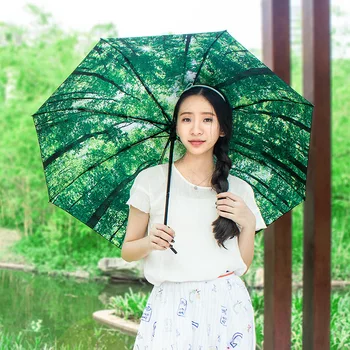 

Small fresh forest print folding umbrella hat rain fishing anti-sun umbrella man folding pocket parasol girl UV protection