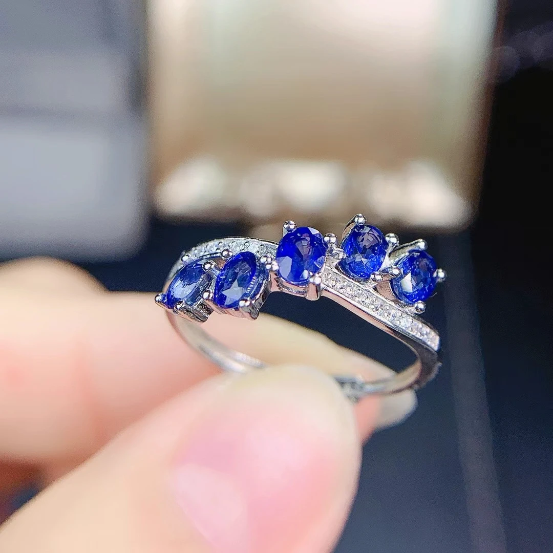 KJJEAXCMY fine jewelry 925 sterling silver inlaid natural sapphire women elegant fashion OL style adjustable gem row ring suppor