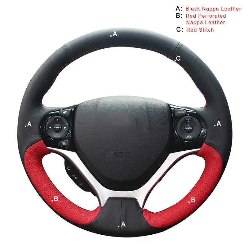 Top Layer Leather Авто оплетка на руле Крышка для Honda Civic 9 2012- ручной сшитый автомобиль-Стайлинг DIY автомобильные оплетки колеса - Название цвета: Top Layer Leather