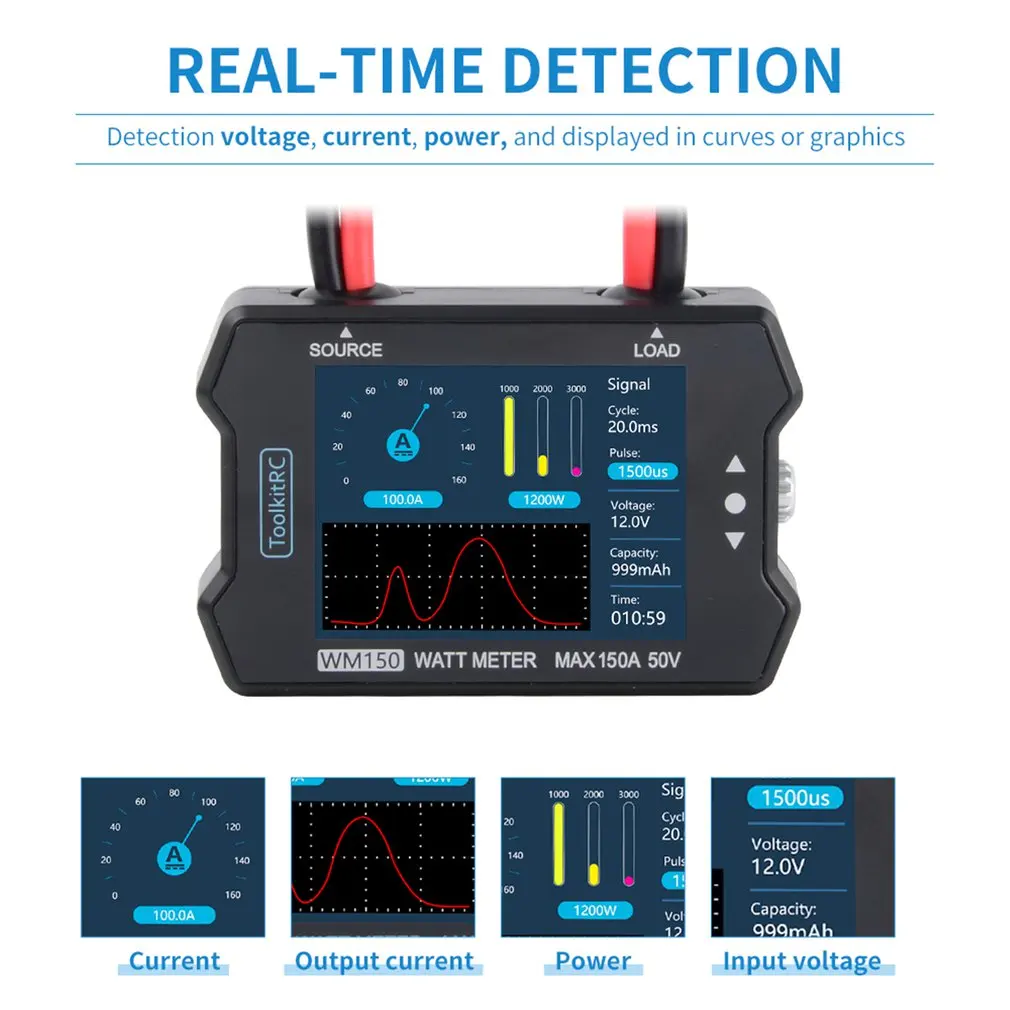 ToolkitRC WM150 ваттметр 150А 50 в измеритель мощности мотора высокая точность PPM тестер выхода сигнала анализатор мощности с ЖК-дисплеем