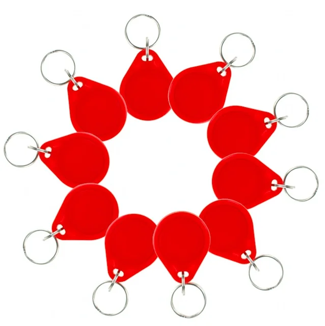 10Pcs RFID Keytags Mifare 13.56MHz 14443A M1 S50 Small Smart IC Key Ring Tag Keyfob Token Nfc Access Control Keycard Red