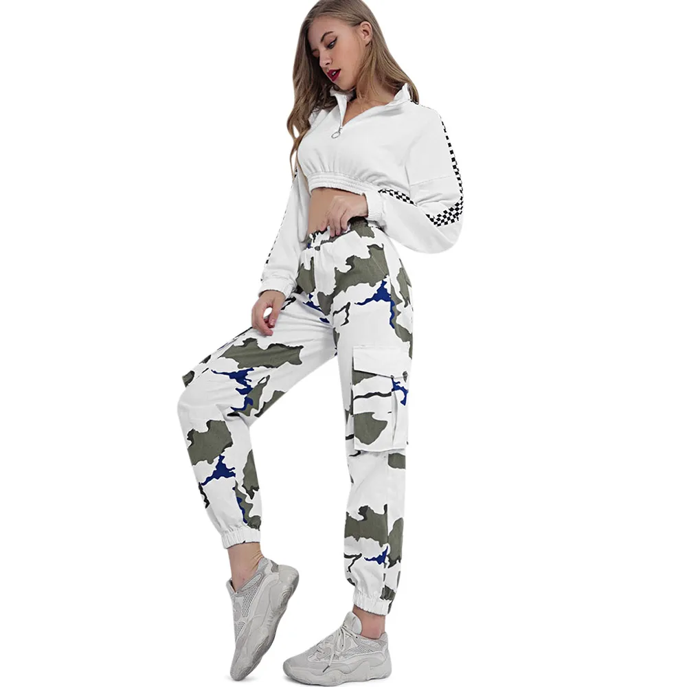 ZAFUL Mid-Waist Printed Jogging Pants Pockets Bouquet Pants Graphic Elastic Waist Casual Women Pants Autumn Multi Standard Size