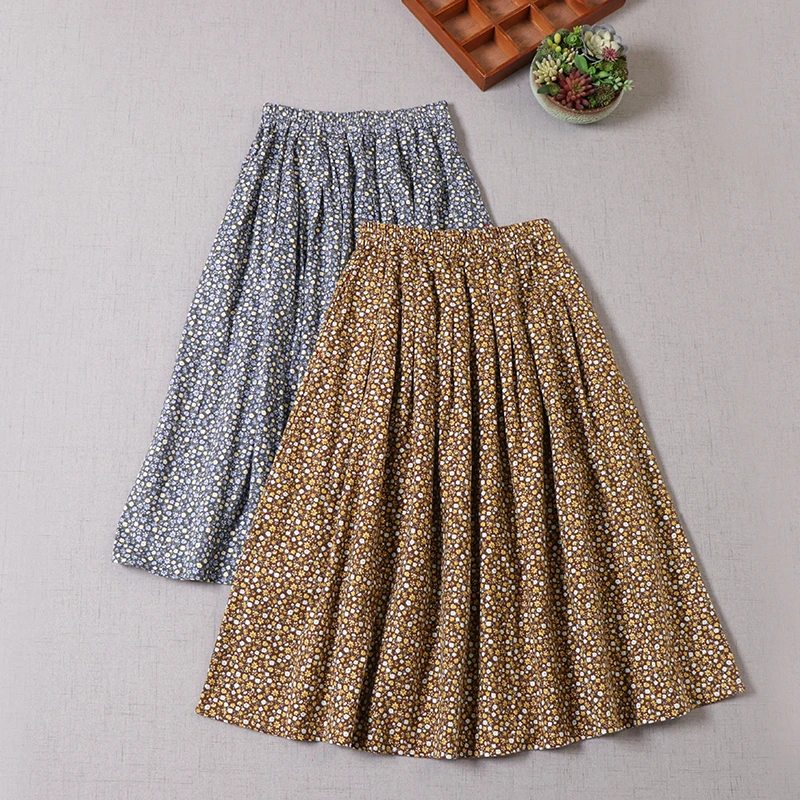 Женская хлопковая юбка с цветочным принтом свободная трапециевидная в японском