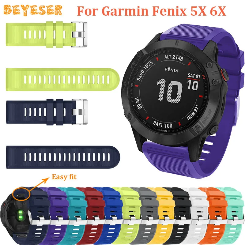 Силиконовый ремешок для часов Garmin Fenix 6X Pro, 26 мм, быстросъемный, легко подходит для Fenix 5X 5X Plus 3/3 HR, ремешок на запястье