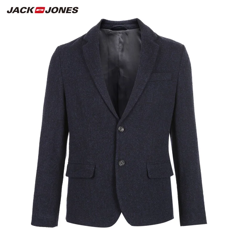 JackJones мужской шерстяной Блейзер деловой Повседневный приталенный пиджак Мужская одежда 219108504