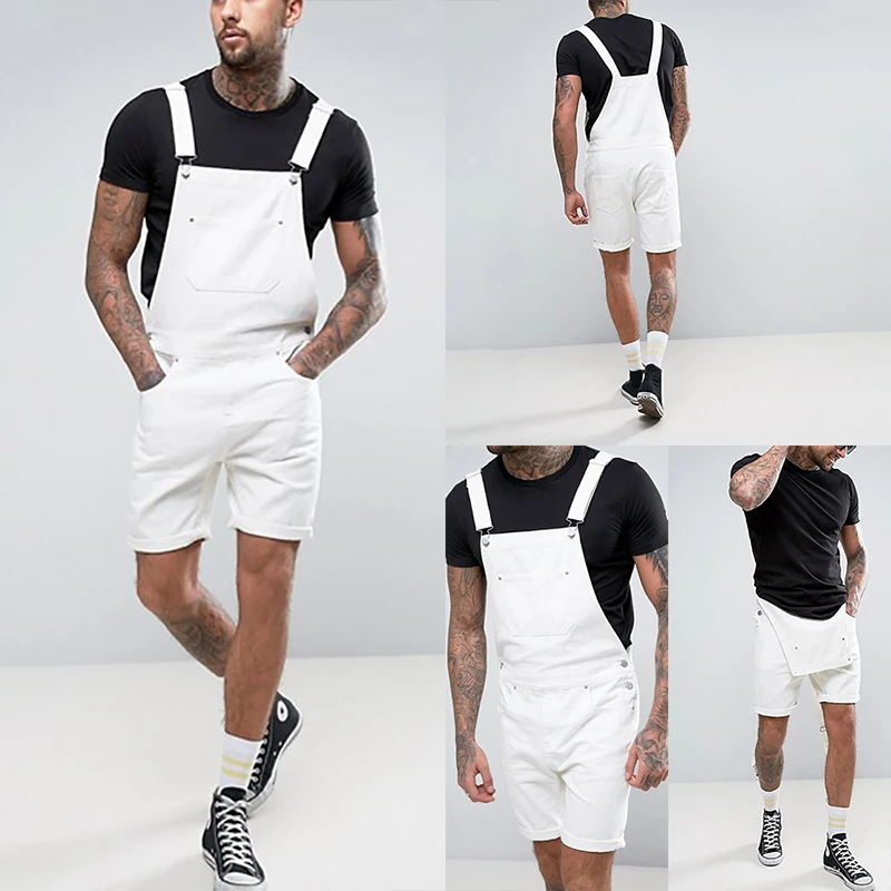 80% OFF Aolamegs Jeans Men Solid Pocket Jumpsuits Shorts Men College Style Denim Overalls Summer Casual Cargo short jeans Streetwear men