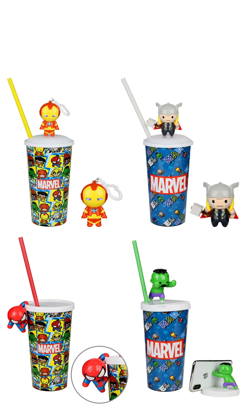 Disney Avengers 4 кружка с ремнем Marvel многофункциональная кукла чашка Железный человек светящаяся чашка холодильник