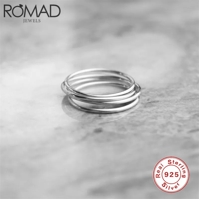 ROMAD простые круглые кольца для женщин, тонкое свадебное кольцо, простое модное ювелирное изделие, Настоящее серебро 925 проба кольцо, составные ювелирные изделия