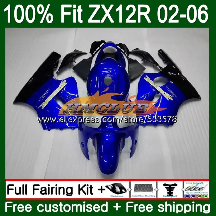 Инъекции для KAWASAKI ZX1200 ZX 12R ZX12R 02 03 04 05 06 114CL. 0 1200CC ZX-12R 2002 2003 2004 2005 2006 Обтекатели синий цвет: черный; популярная модель