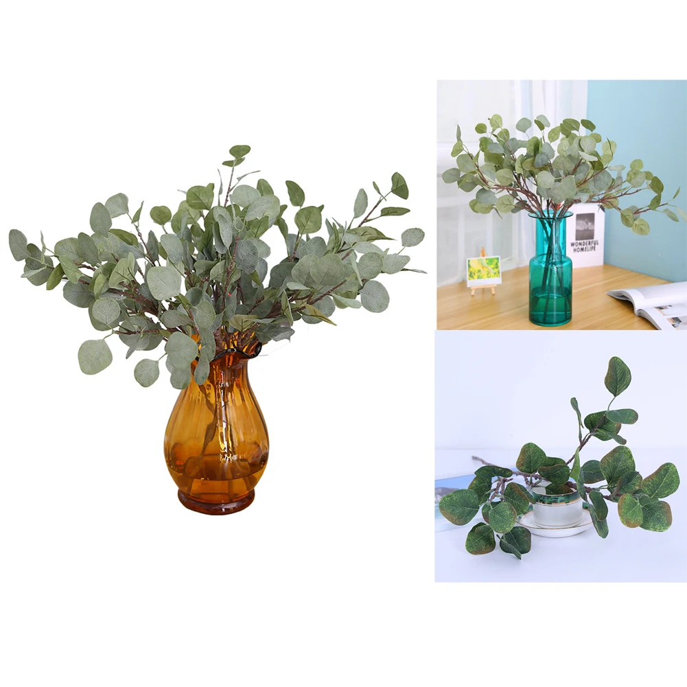 Tree Branches Green Artificial Autumn Silver Dollar Eucalyptus Leaf Fake Eucalyptus Leaves For Home Office DIY Artificial Plants