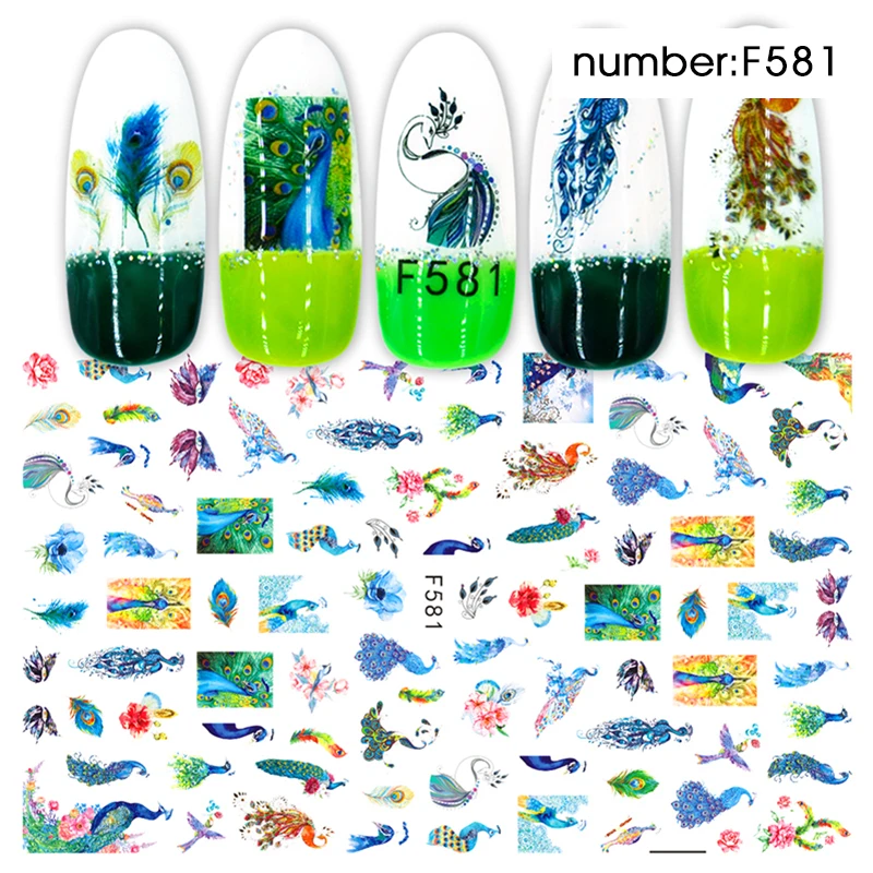 HNUIX, 1 шт., 3D слайдер для ногтей, наклейка, летнее Радужное перо, фламинго, наклейки, клей, маникюр, кончики, дизайн ногтей, украшения - Цвет: F581