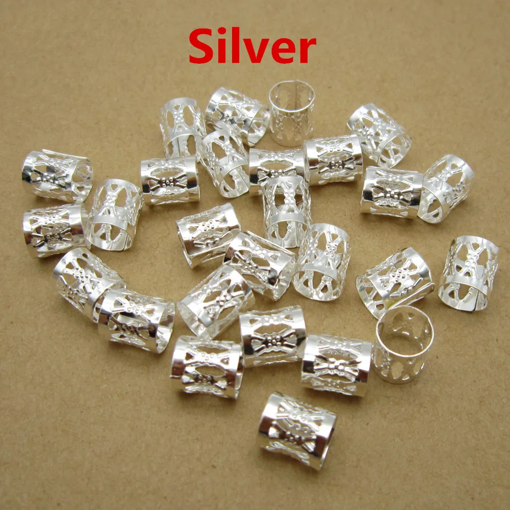 100Silver 100 шт./лот, золотые/серебряные/микс, серебряные, золотые, микро волосы, страшные косы, дредовые бусины, регулируемые манжеты, заколки для волос, аксессуары - Цвет: 100Silver