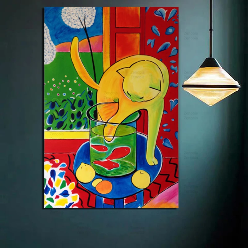 Vintage Matisse Cat Catching Fish Poster Wall Art Canvas Painting Modular Posters and Prints Oil Style Picture Home Decoration | Дом и сад