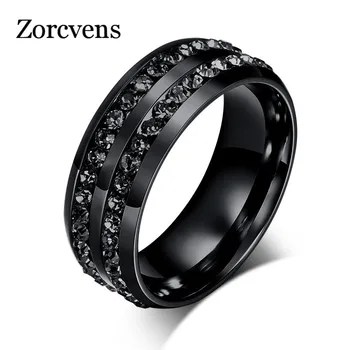 

Modyle High Quality Male Punk Vintage Black Stainless Steel Jewelry Two Rows CZ Stone Wedding Ring for Man Woman