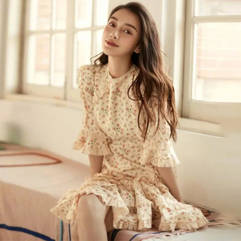 Подиумное дизайнерское женское платье летнее дамское элегантное кружевное шифоновое лоскутное мини-платье с оборками и цветочным принтом