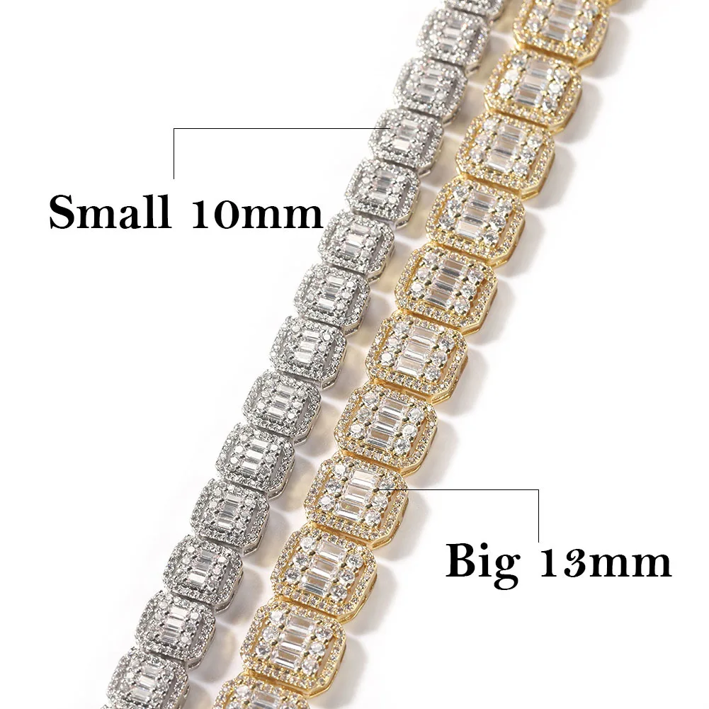The BLING KING 10mm Baguettecz Chain Paved Bling Square Cubic Zirconia Iced Out Link Chain Necklace Hiphop Jewelry Fior Gift