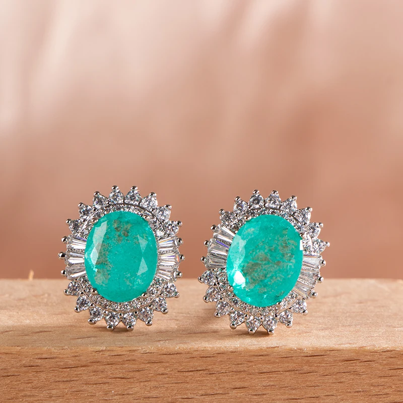 Cellacity 2022 100% 925 Sterling Silver Stub Earring With Paraiba Tourmaline Gemstone wedding party silver fine Jewelry  gift