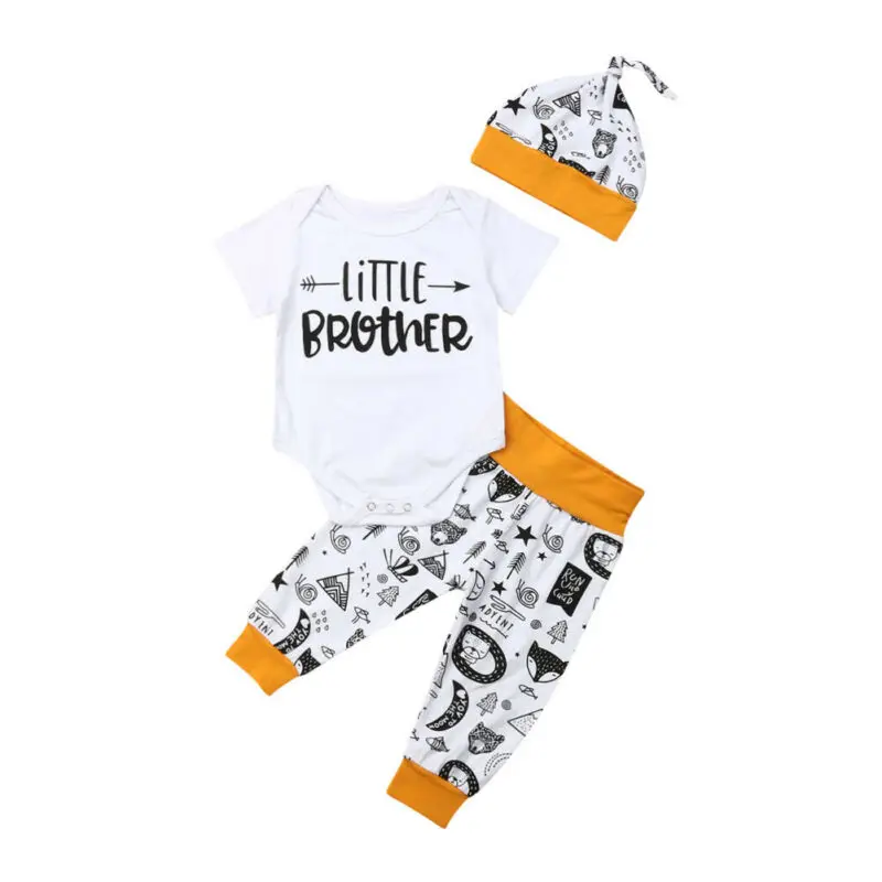 Комплект из 3 предметов; Одежда для новорожденных мальчиков; комбинезон с принтом «Маленький Брат»; комплект со штанами