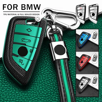 

TPU+Leather Car Key Case Cover for BMW X1 X3 X5 X6 Series 1 2 5 7 F15 F16 E53 E70 E39 F10 F30 G30 Remote Keychain TPU PU FOB Bag