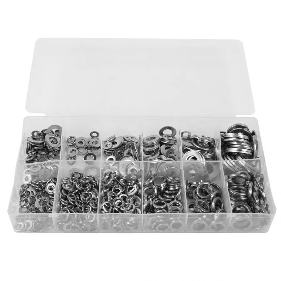 790Pcs M4/M5/M6/M8/M10/M12 Washer Stainless Steel Round Flat/Spring Washer Assortment Kit