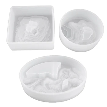 

3Pcs Epoxy Terraced Potted Plants Mould Set Up Decoration Silicone Flower Pot Ashtray Pen Holder DIY Candle Holder