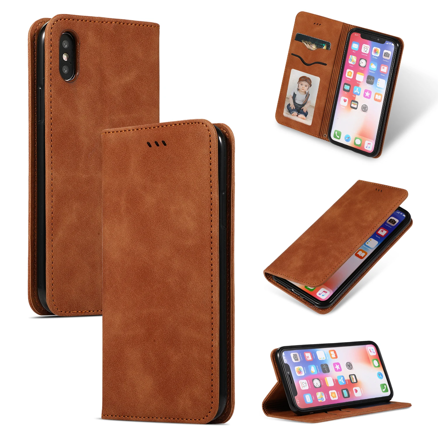 Brown Роскошный флип-чехол для Iphone Xr Xs 11 pro Max X 8 7 6 6s Plus, мягкий кожаный силиконовый магнитный держатель для карт, кошелек, подставка, чехол-книжка - Цвет: Brown