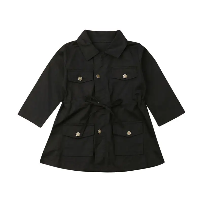 

2-7T Toddler Girls Trench Kids Jacket Coat Winter Autumn Clothes Trench with Pocket Long Sleve Warm Children Tops Suits