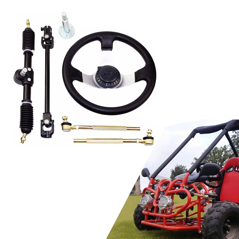 Kemudi Roda Set untuk 110CC Go Kart Karting Tie Rod Rak Adjustable Poros Steering Knuckle Refires Aksesoris