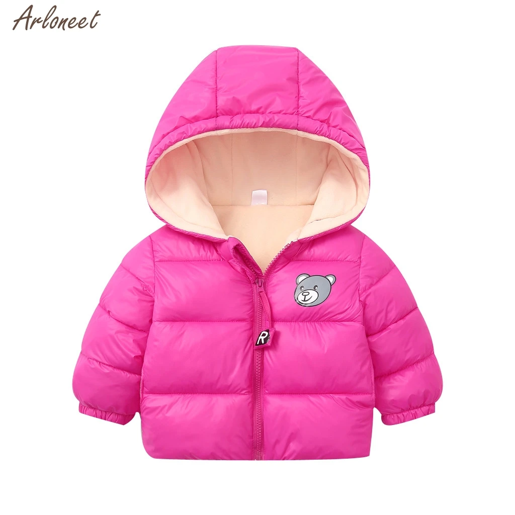 Hot Pink Детские зимние пальто для мальчиков и девочек, куртка на молнии, толстая зимняя толстовка с капюшоном с медведем, верхняя одежда, детское пальто, куртка для малышей, Новая мода - Цвет: Hot Pink