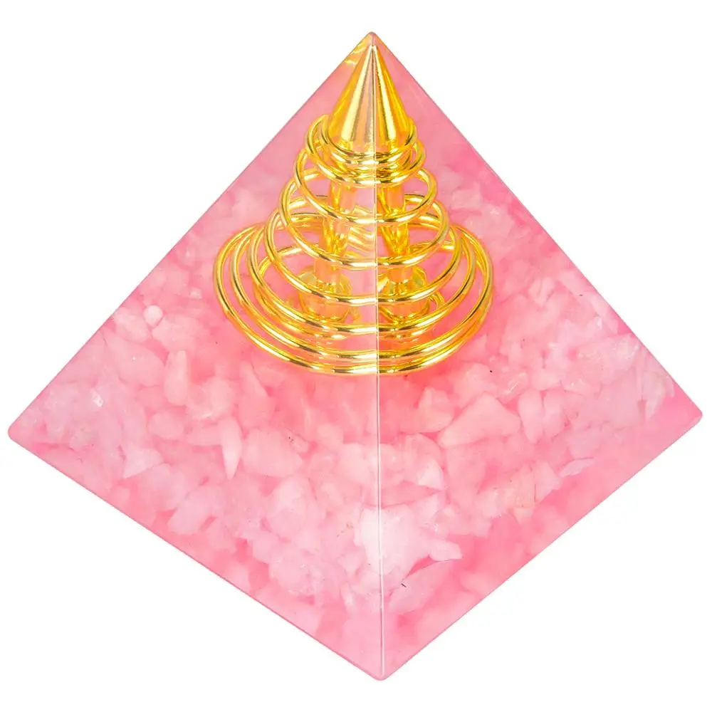 Rose Quartz TUMBEELLUWA целебный Кристалл Orgone Пирамида с золотой спиральной точкой, генератор энергии оргонита для йоги медитации чакра балансировки - Цвет: Rose Quartz