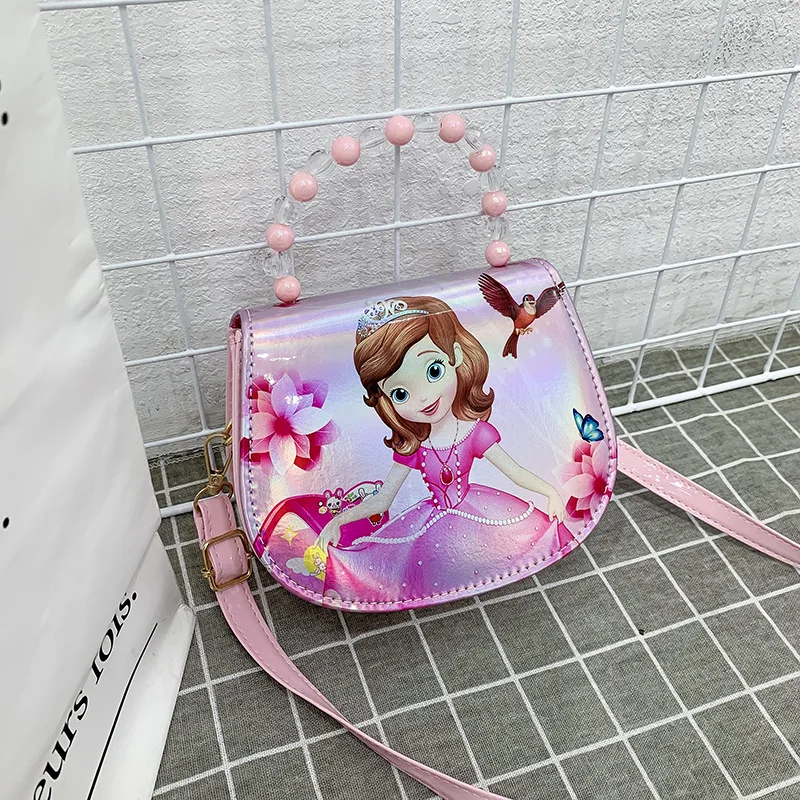 Disney Sofia frozen princess laser cartoon beaded bag girl messenger bag little girl shoulder bag handbag baby mini cute purses