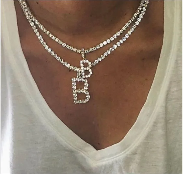 Новые буквы Шарм хип-хоп iced out пользовательское имя 5 мм cz теннисная цепь Пузырьковые ожерелья с буквой Алфавит Шарм Подвески хип-хоп ювелирные изделия