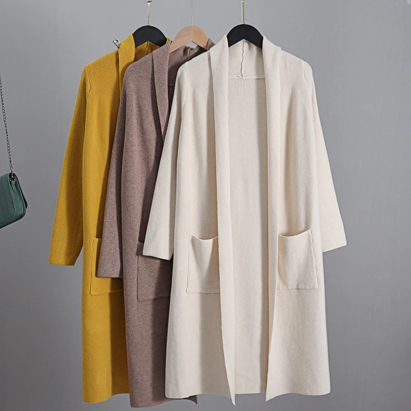 Женский длинный вязаный кардиган GIGOGOU черный толстый теплый оверсайз с большими