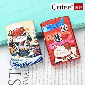 

CHIEF Lucky Cat Kerosene Lighter Vintage Nostalgic Domestic Retro Men and Women Windproof WITHOUT gift box, No Kerosene