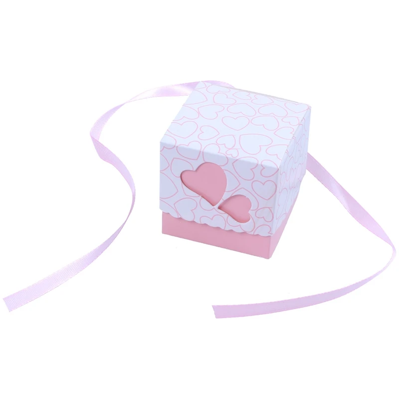 ABSS-50x Свадебная коробка для конфет в форме сердца+ розовая лента