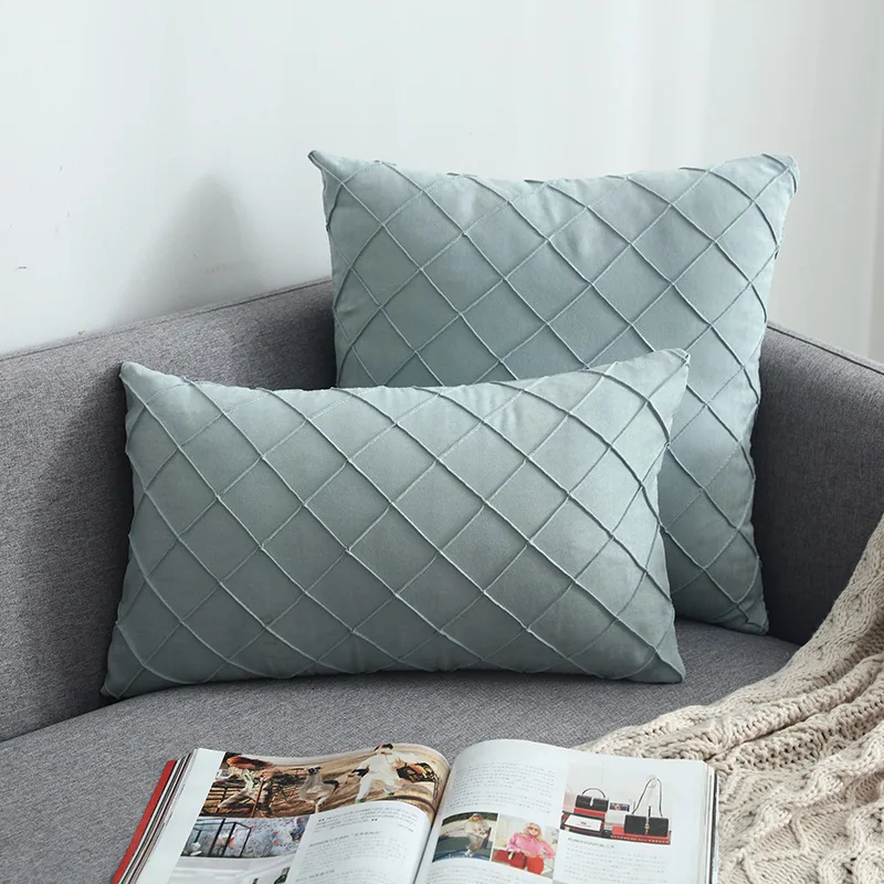 Modern Simple Nordic Pillow Cover Suede Checker Cushion Cover Decorative Pillows case For Seat Home Decorative Pillow Cover - Цвет: 82