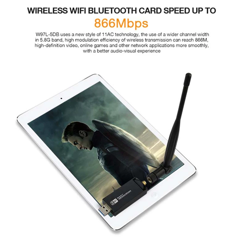 Zapo W97L-5Db Bluetooth 4,1 беспроводной Ac 1200 Мбит/с 5 ГГц Wifi Usb 3,0 Lan адаптер с высоким коэффициентом усиления антенна сетевая карта для Windows Li