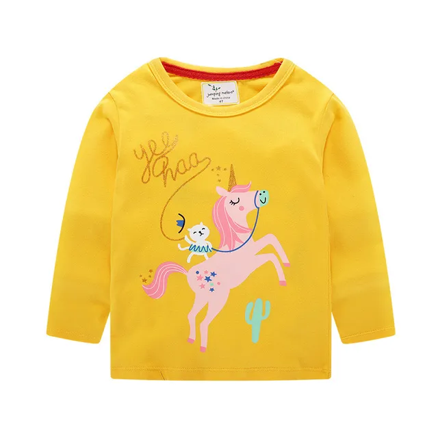 Jumping meters 2020 Unicorn Girls Long Sleeve T shirts 100% Cotton Tops Children Animals Clothing Autumn Spring T shirts Kids 4