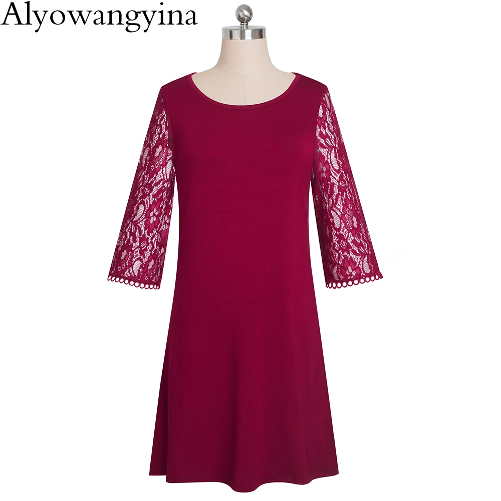 Alyowangyina, свободное женское прямое платье, Новинка осени, элегантное, кружевное, в стиле пэчворк, цельнокроеное, Vestidos, женское, A174